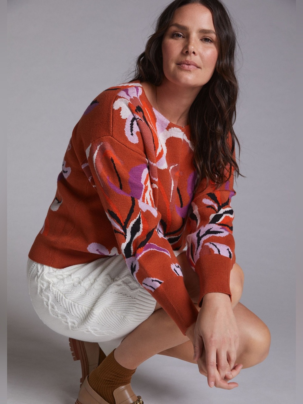 Free People Maeve Floral Boatneck Chunky/Boxy Sweater size XL (Fits M-L)